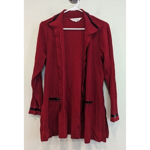 Exclusively Misook Red Buckle Detail Open Cardigan Size XL